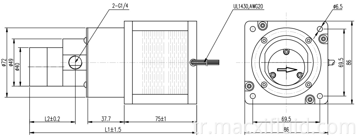 1.5 ml / rev paslanmaz çelik hassas sıvı kontrol mikro manyetik tahrik dişli pompası M1.50S72HS86